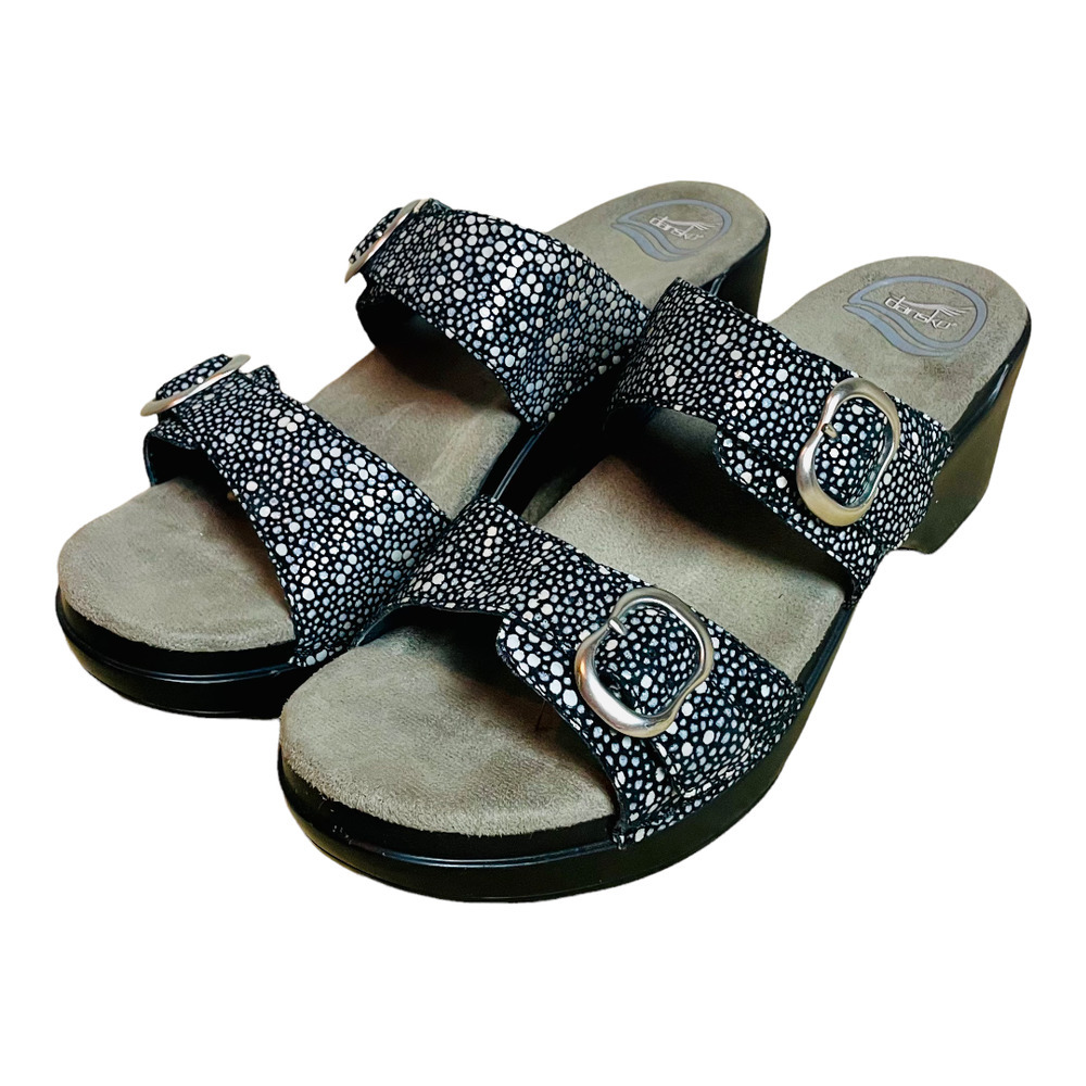 Dansko Black Silver Sophie Double Strap Clog Sandal Women’s Size 40 EU / 9.5 US